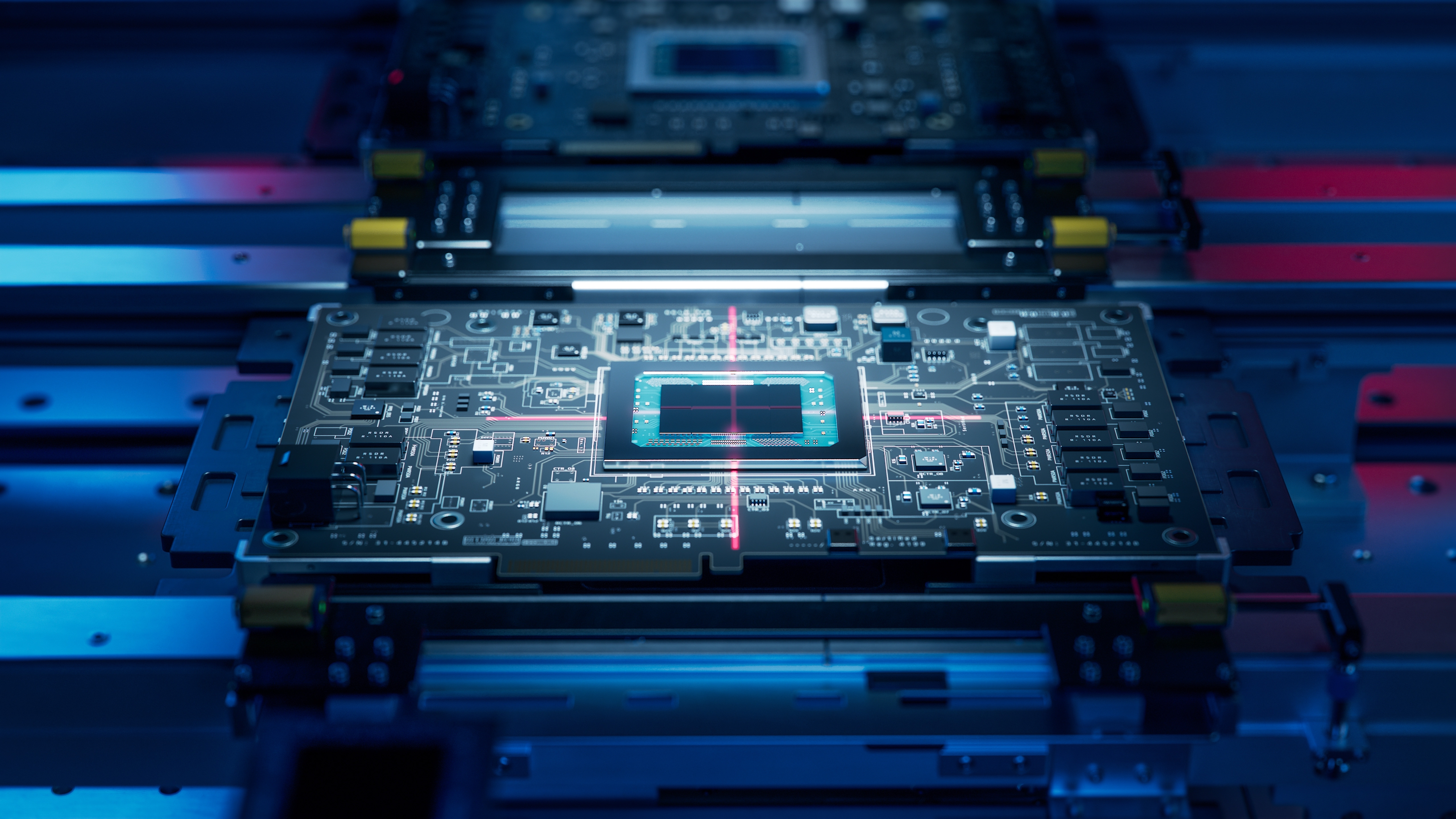 A semiconductor chip being created.