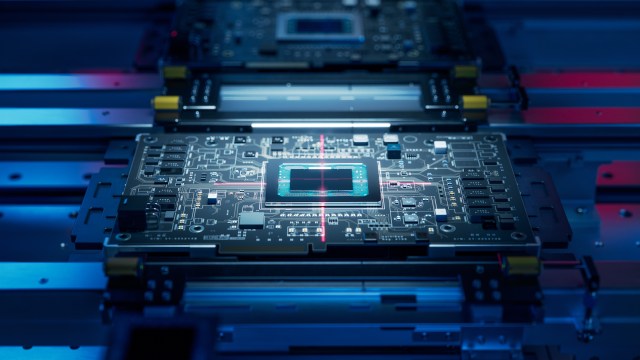 A semiconductor chip being created.